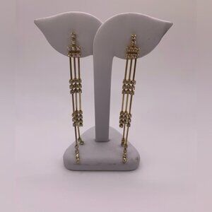 #092 Vintage gold toned rhinestone dangly long earrings